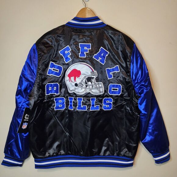 Buffalo Bills Jacket Satin Bomber Coat NFL Team Varsity Button NFL Mens Large - Picture 2 of 11
